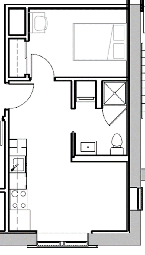 a floor plan of a small house with a bedroom and a living room